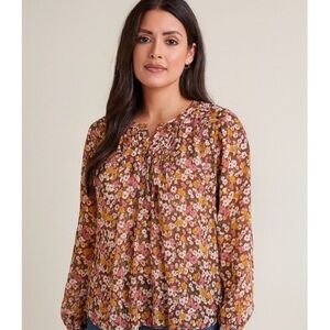 Torrid Womens Crinkle Chiffon Smocked Blouson Floral Sheer Top Blouse Size 0